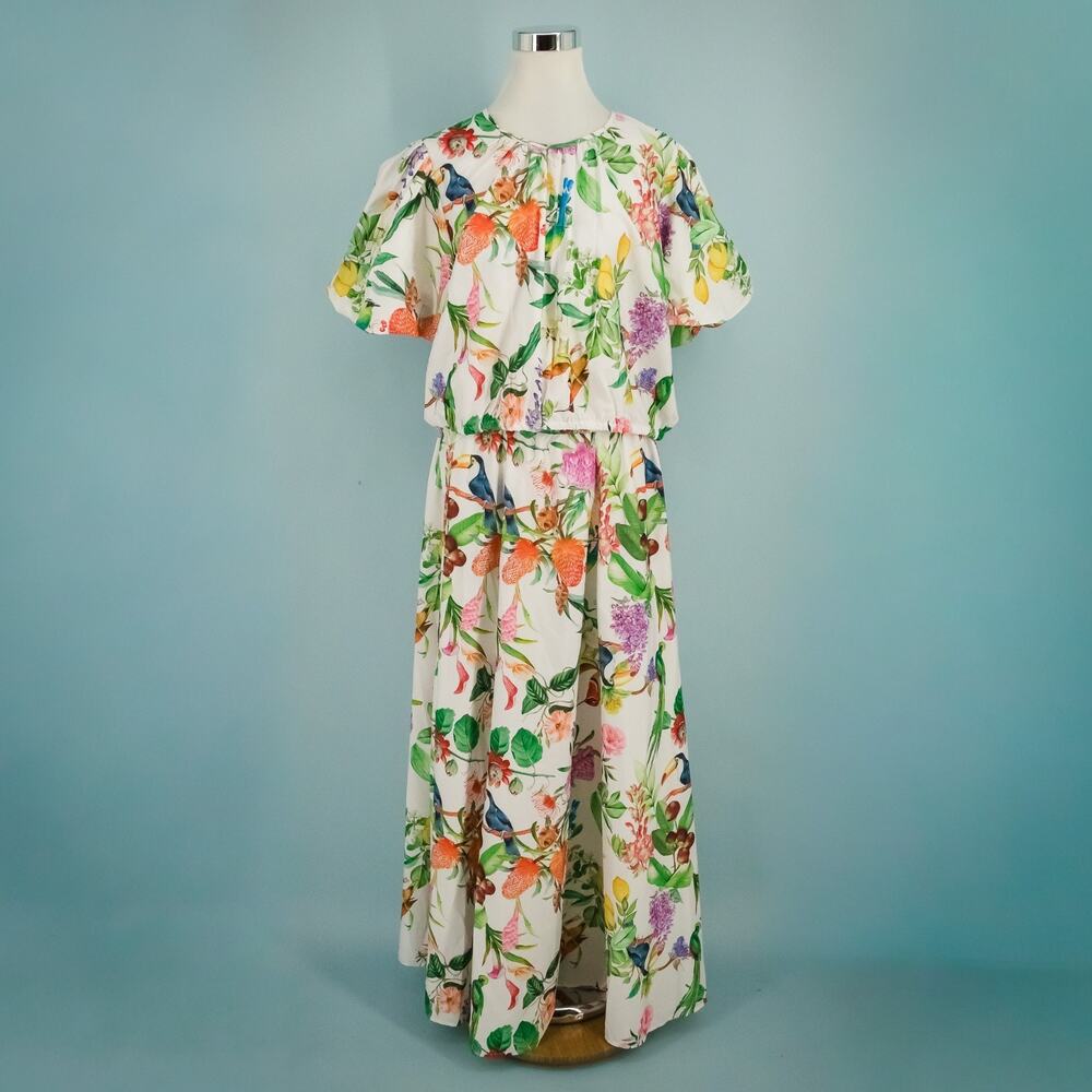 Calypso St. Barth Size XL Tropical Hawaiian Floral Bird Print Maxi Skirt Top Set